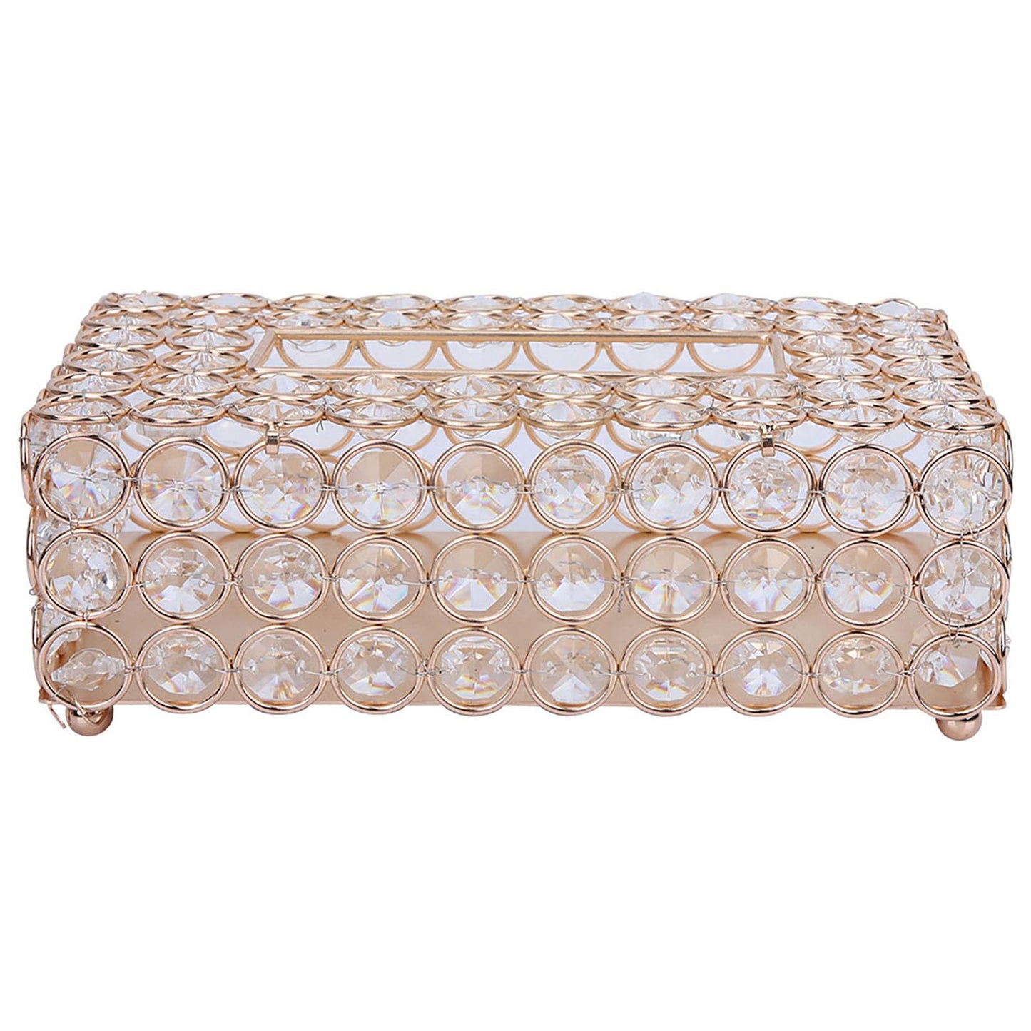 Rectangular Artificial Crystal Tissue Box Cover Stainless Steel Tissue Holder for Home and Car (Rose Gold)