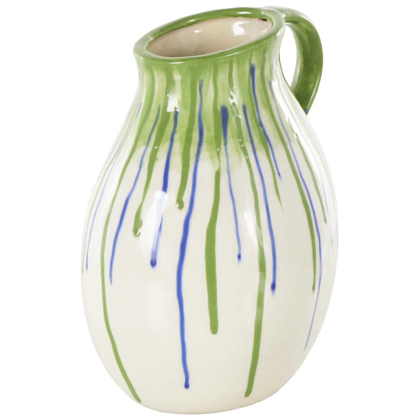 Deco 79 Ceramic Abstract Decorative Vase Centerpiece Vases with Green and Blue Drip Design and Handle, Flower Vases for Home Decoration 9" x 8" x 11", White