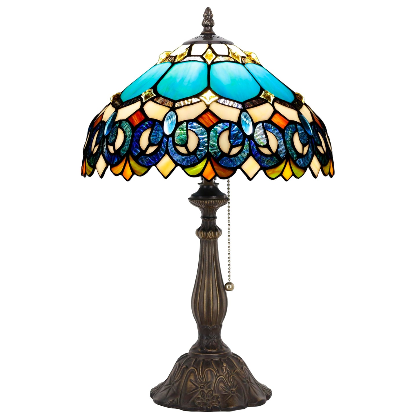 ZJART Tiffany Table Lamp Stained Glass 12X12X19 Inch Blue Jewelry Baroque