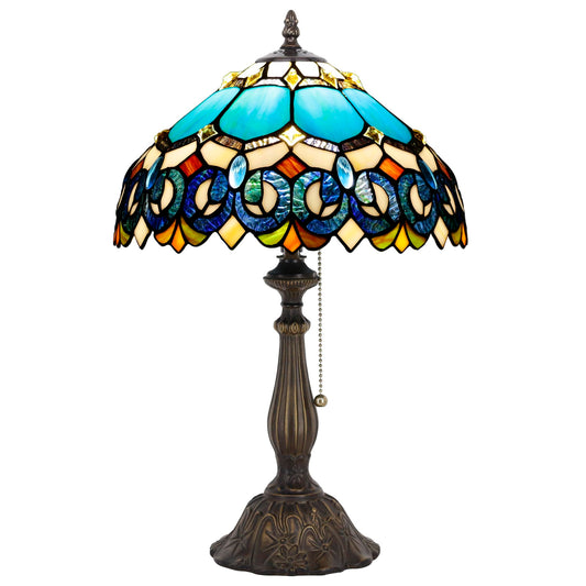 ZJART Tiffany Table Lamp Stained Glass 12X12X19 Inch Blue Jewelry Baroque