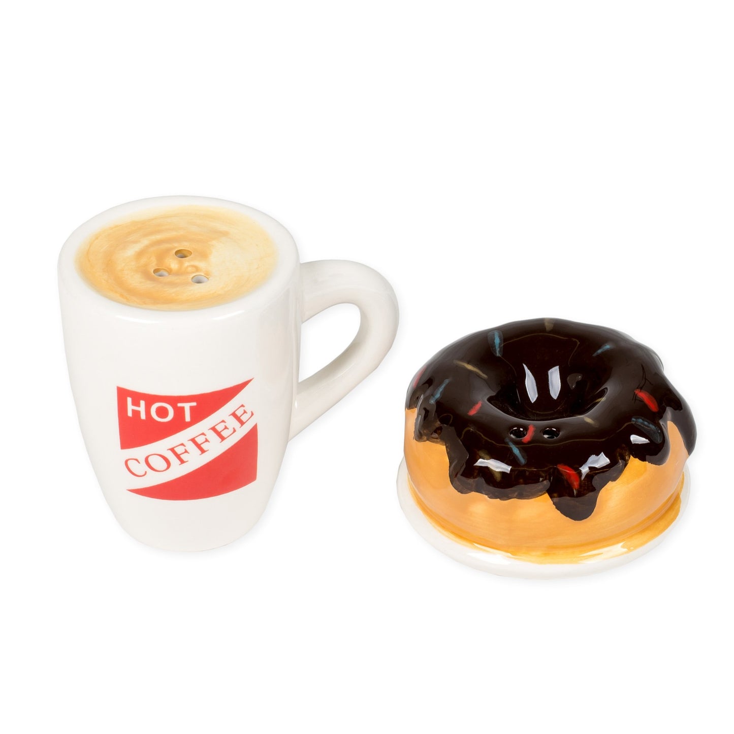 Hot Coffee and Donut Ceramic Salt and Pepper Shakers