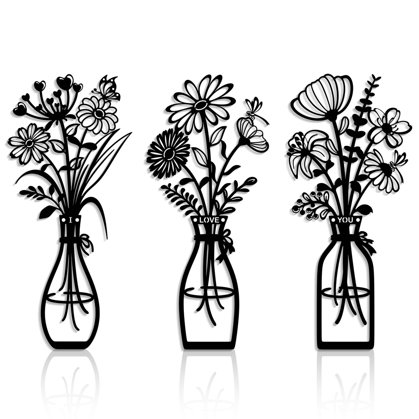 RIJINDOUJIN 3 Pieces Metal Flowers Wall Art Decor, Farmhouse Minimalist Bathroom Wall Decors Sculptures for Living Room Dining Room Bedroom Housewarming Gifts