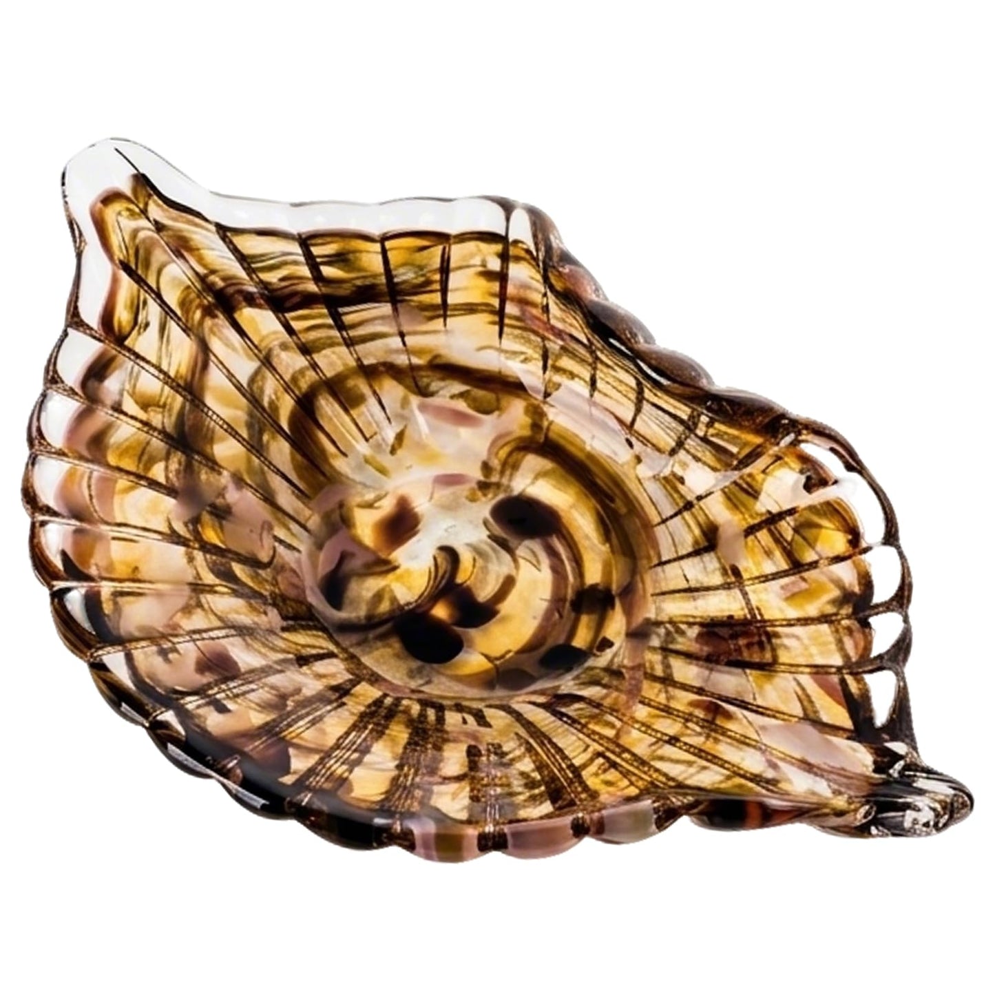 Hand Blown Glass Seashell Fruit Bowl,Gradient Decorative Glass Bowl for Kitchen Countertop,Coastal Seashell Serving Tray for Fruit Snacks,Art Table Centerpiece for Beach House Kitchen Decor (Brown)