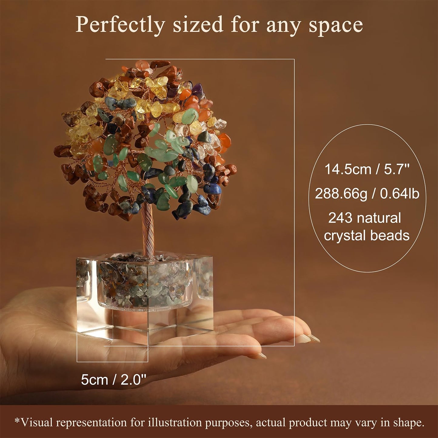 Crystal Tree for Home Decor 5.7 Inch Carnelian Gem Tree with 243 Stones, Spiritual Decor, Crystal Healing Tree, Energy Tree for Meditation, Gift for Women and Men, Handmade Feng Shui Bonsai