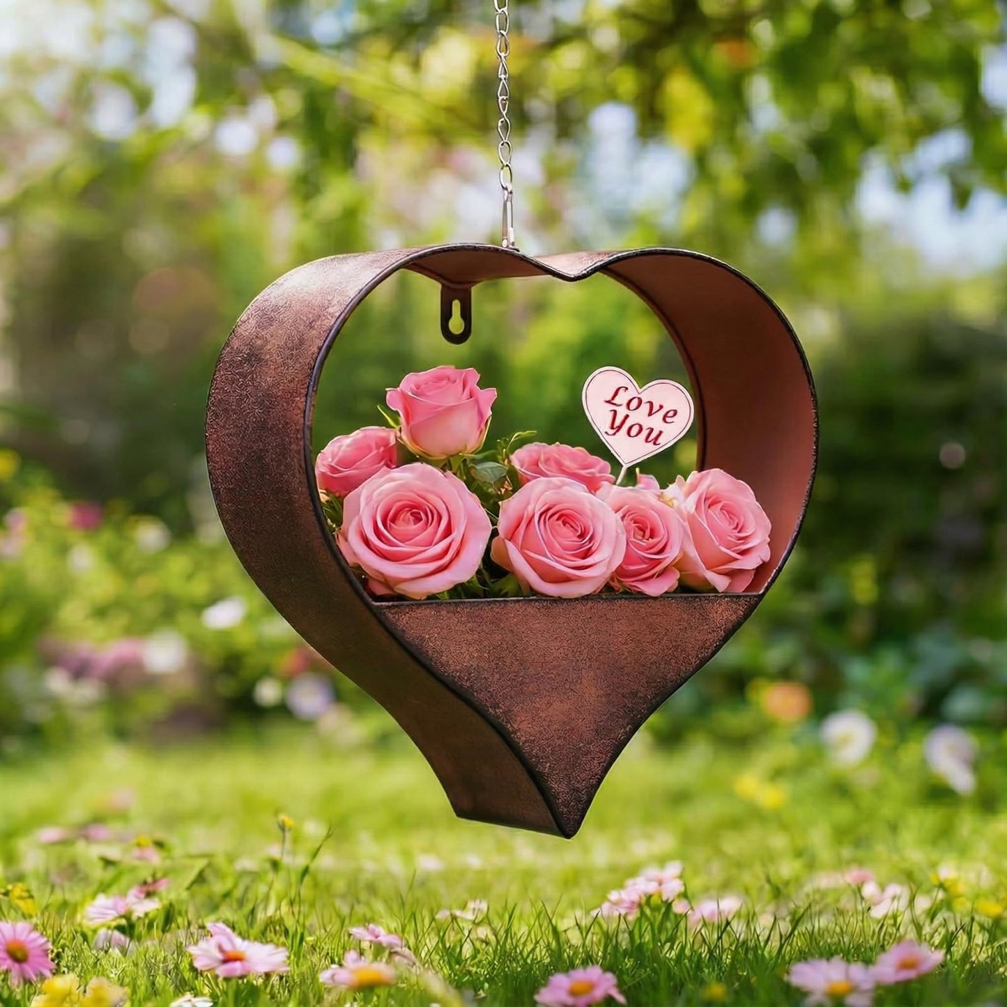 Philodwell Metal Plant Hangers Indoor and Outdoor:Birthday Gifts for Mom Women Her Wife Garden Lovers - Heart Shape Hanging Planters for Window Wall Living Room Office Decor(Rustic)
