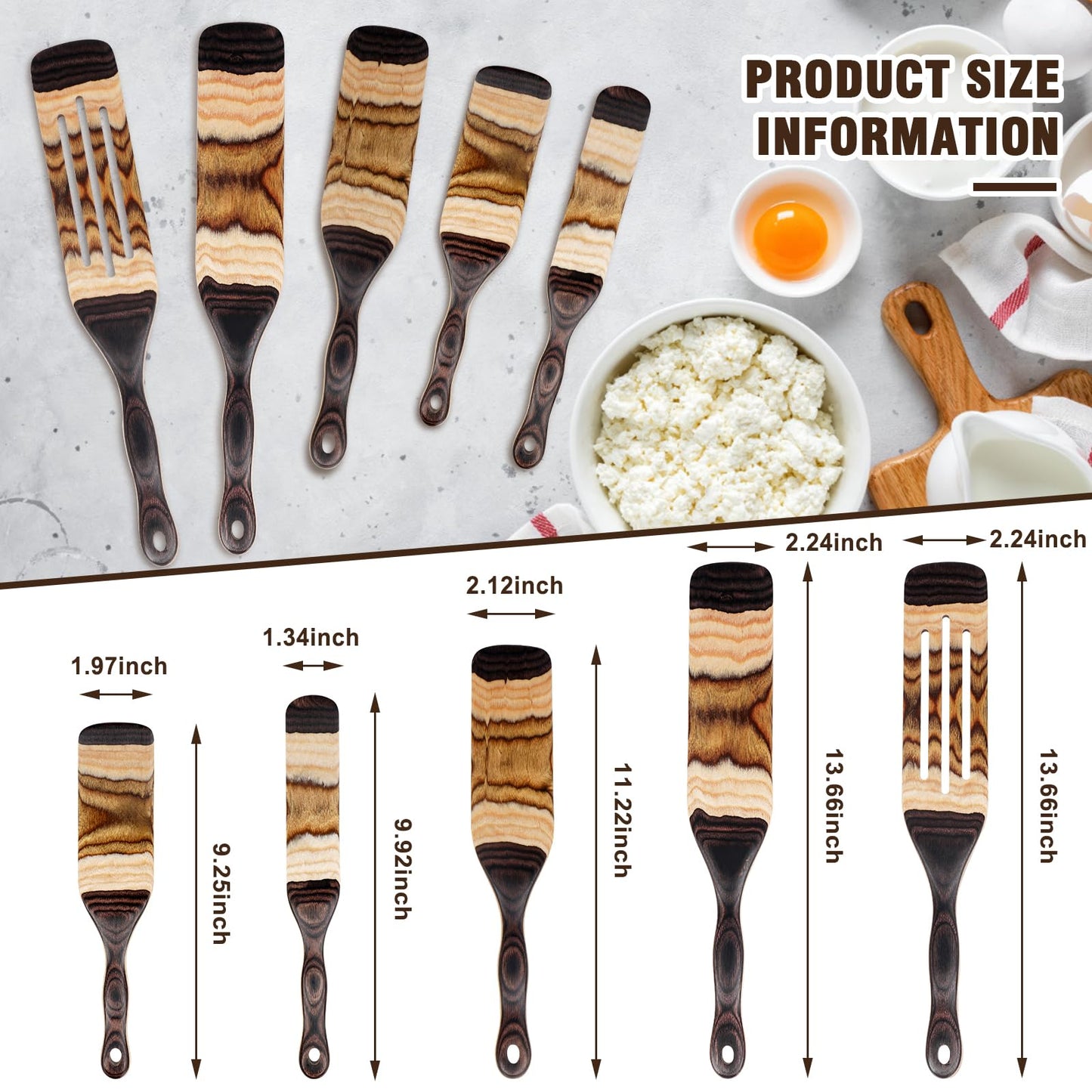MYRAINBOW Spurtle Set, 5 Pcs Wooden Spoons for Cooking Pakkawood, Wooden Utensil Set for Cooking, Wooden Spatula, Apartment Essentials Wood Serving Spatula spoon, Home & kitchen Gift for Women, Men