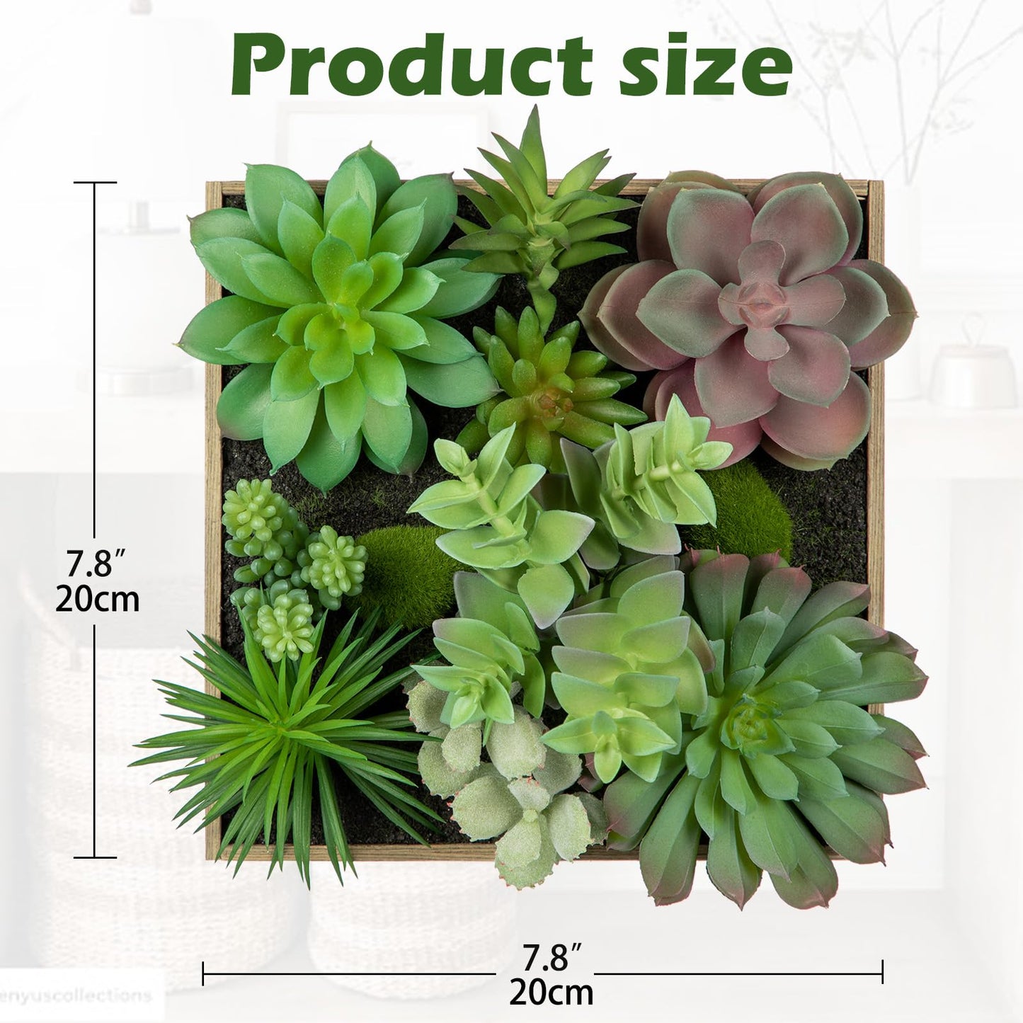 Briful Artificial Succulent Wall Decor, 7.8"x7.8" Faux Succulent Plants in Rustic Wood Frame, Hanging or Tabletop Decor for Home and Office