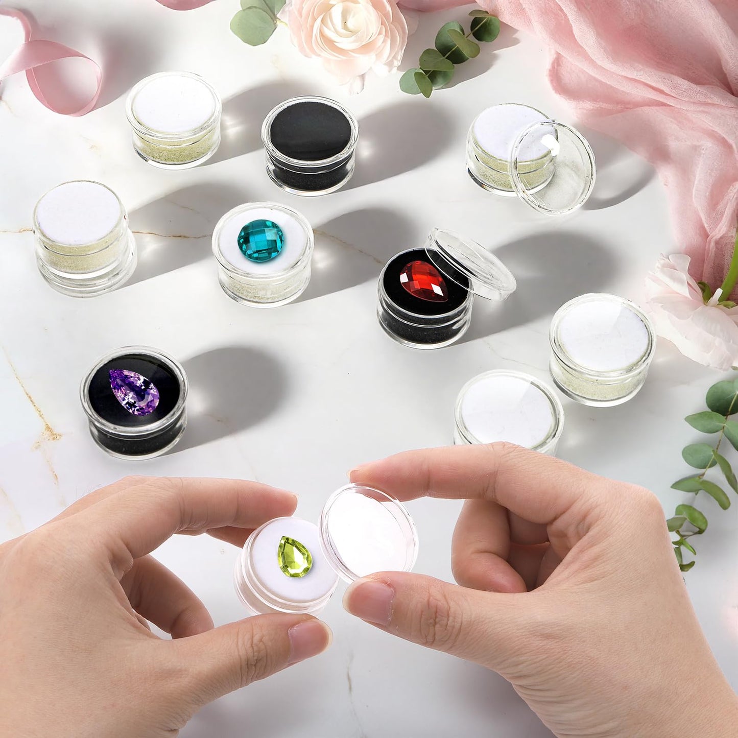 Tosnail 40 Pack Mini Round Gem Box, Diamond Jewelry Storage Container, Small Charm Display Case for Charm, Crystal, Gemstone, Loose Diamond