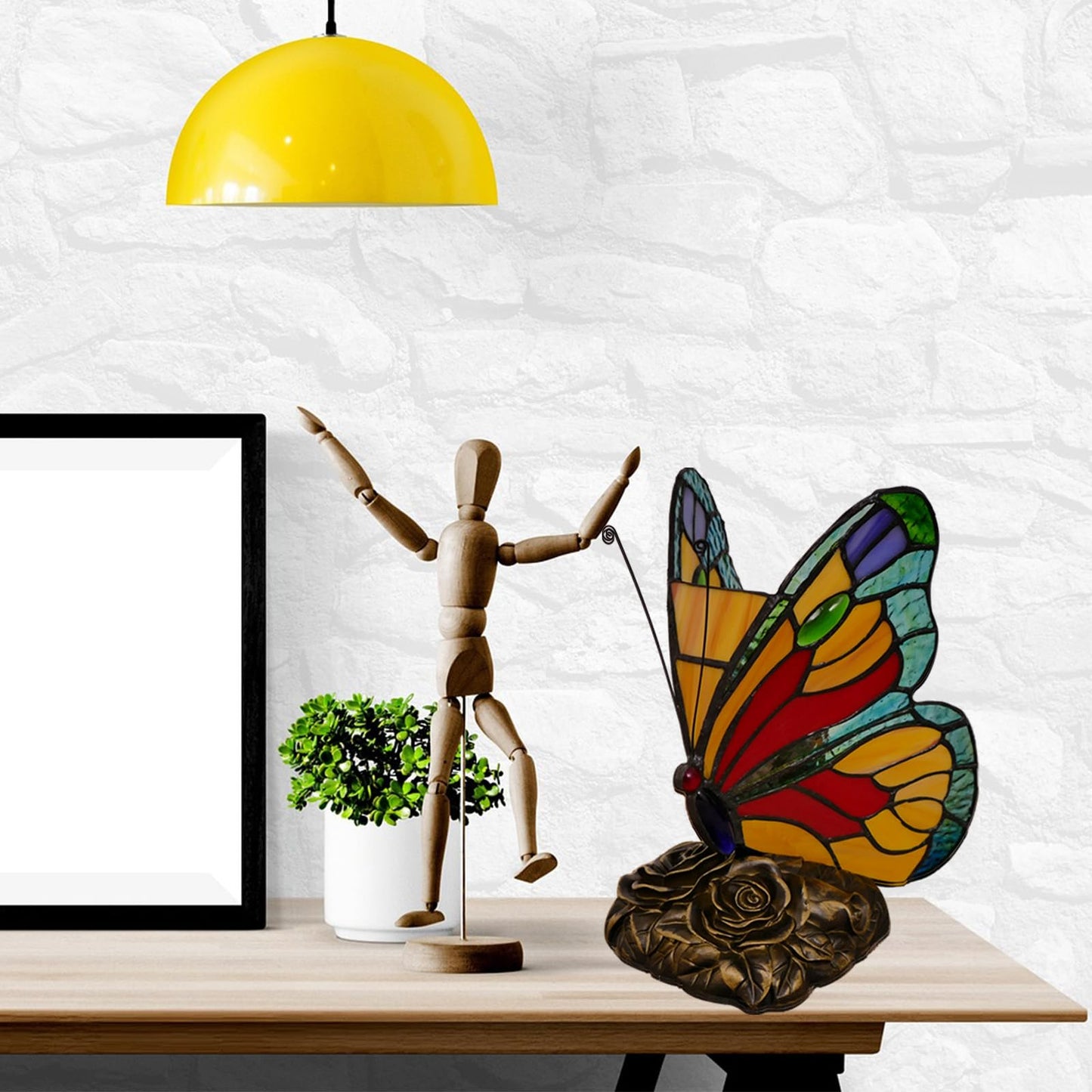 JGWSWQ Butterfly Tiffany Table Lamp, Stained Glass Vintage Night Light