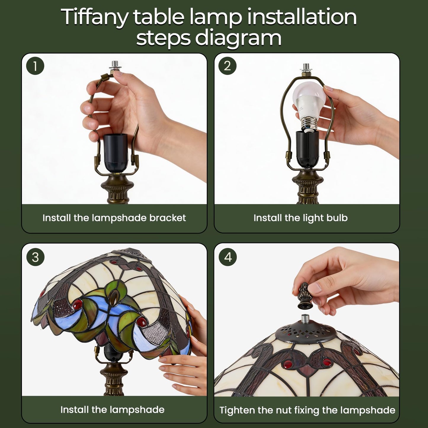 Rynxphera Tiffany Table Lamp,12 in Baroque Liaison Stained Glass Style Lamp