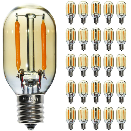 FANNIS 25 Pack T22 LED Night Light Bulbs, E12 Candelabra Bulb 10 Watt Equivalent, 10000+ Hours 2200K Amber Warm Light Bulb, 1W Low Wattage Replacement Bulbs for Salt Lava Lamp Decorative String Lights