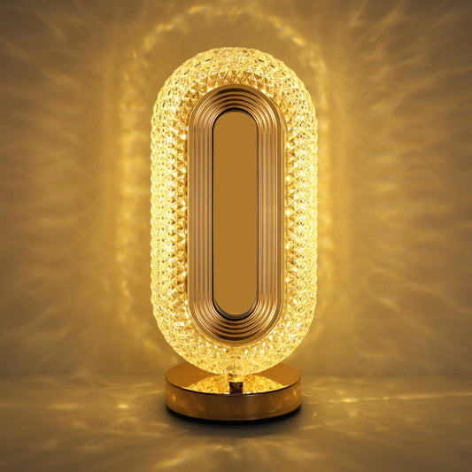 Lewondr Bedside Table Lamp for Bedroom, 3 Color Dimmable Night Light with USB Port, Rechargeable Touch Lamps, Crystal Modern Oval Light Nightstand Desk Lamp for Dorm Living Room Office