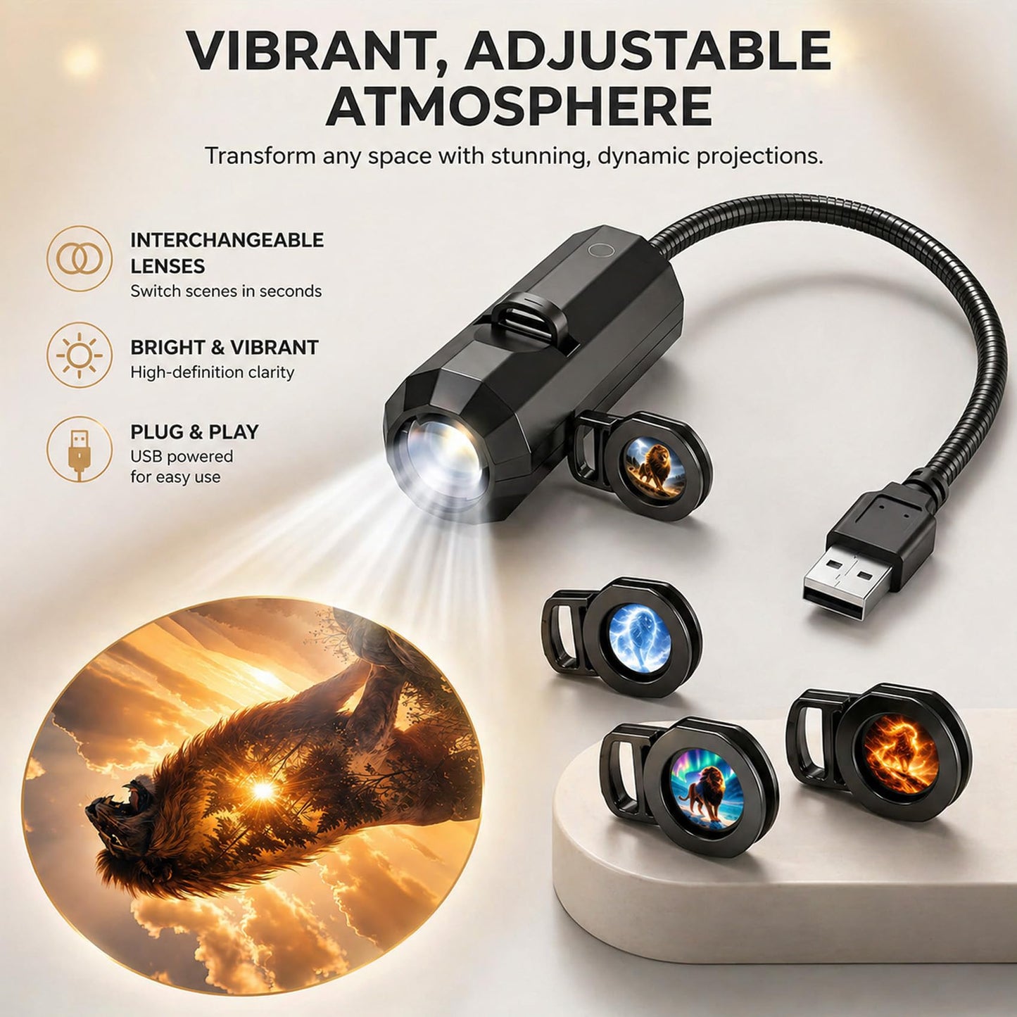 TnLnYn Seahorse Projector Night Light 2-in-1 USB Mini LED Projection