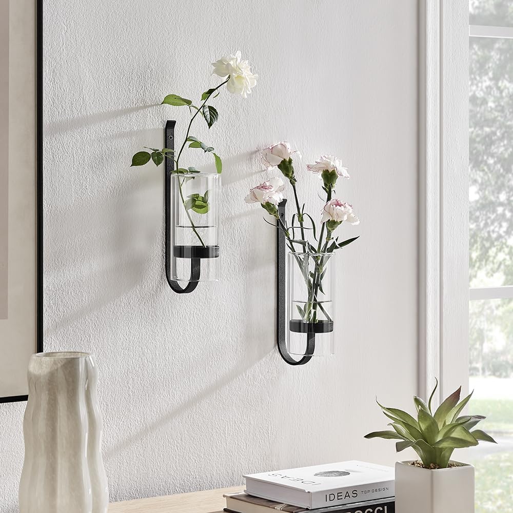 2 Piece Iron Glass Vase, Bottle Flower Vase, Hanging Metal Plant Stand, Metal Iron, Creative Wall Hanging