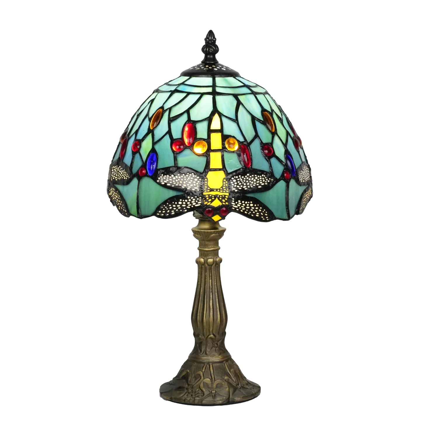 Skyblaze Tiffany Style Table Lamp, 8-inch Dragonfly Stained Glass Desk Lamp