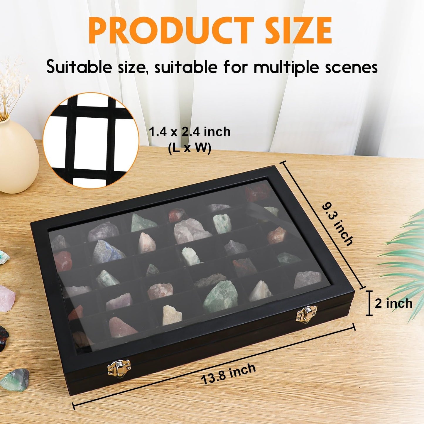 BTYCityMao Rock Collections Box for Kids - PU Leather Rock Display Case with 36 Grid - Storage & Display Shelf for Collectibles