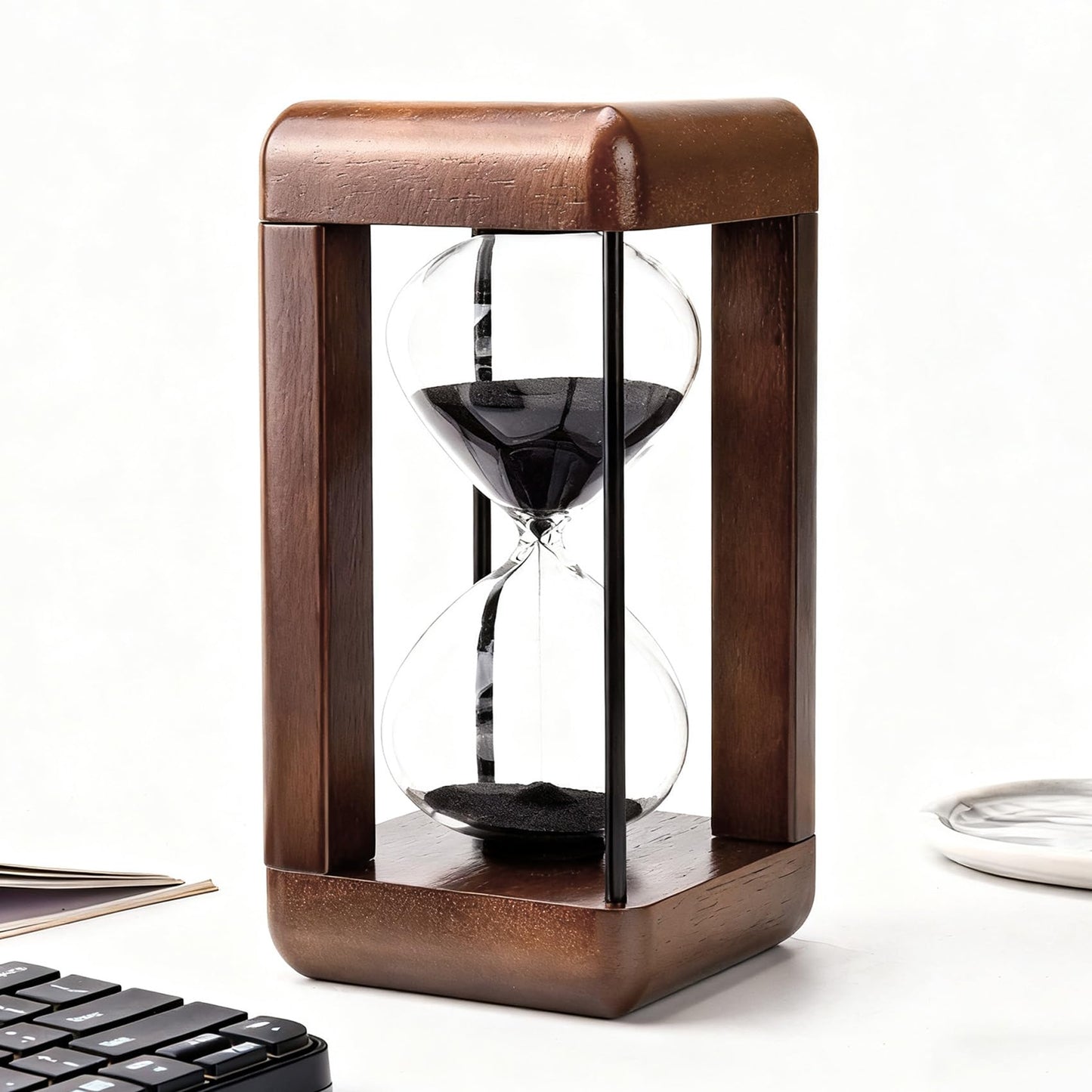 Hourglass Timer 60 Minute,Large Premium Walnut Sand Timer,Decor for Home, Desk,Office, Wedding Decor (Black)