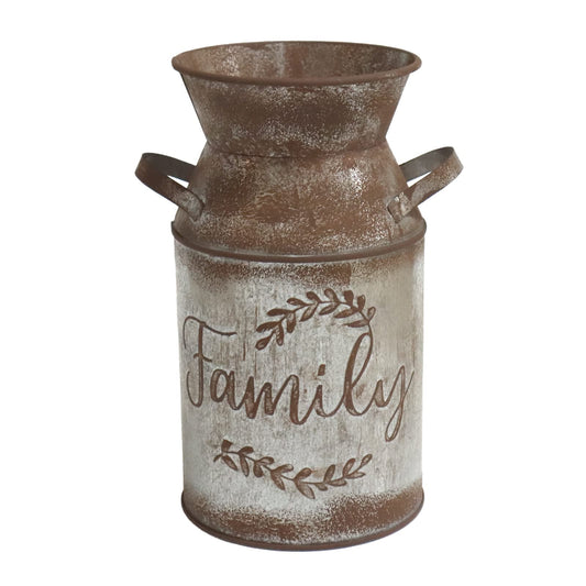 HIDERLYS 7.5" High Rustic Decorative Vase with Greetings, Metal Milk Can Country Jug for Living Room, Bedroom, Kitchen, Office