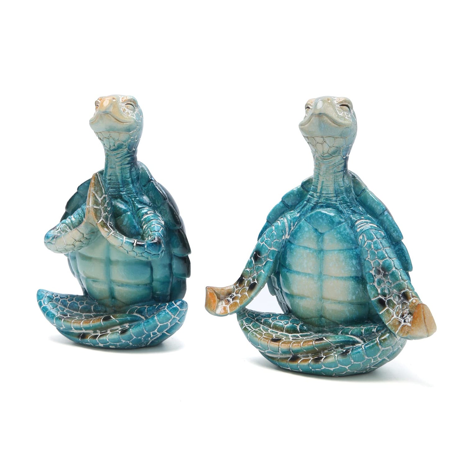 Hodao 2PCS Sea Turtle Meditation Yoga Decor Garden Figurines Sea Turtle Meditating Coastal Beach Decorations, Zen Yoga Resin Statues for Home Office Decor Home Calming Gifts for Mom, Nature Lovers