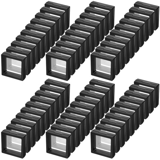 60 Pcs Coin Display Case Black 3D Floating Frame Display Holder Stands for Antique Challenge Coins, Jewelry, Shells, Gems, Minerals, Rocks, Specimen, Pins (2.8 x 2.8 x 0.8 Inch)