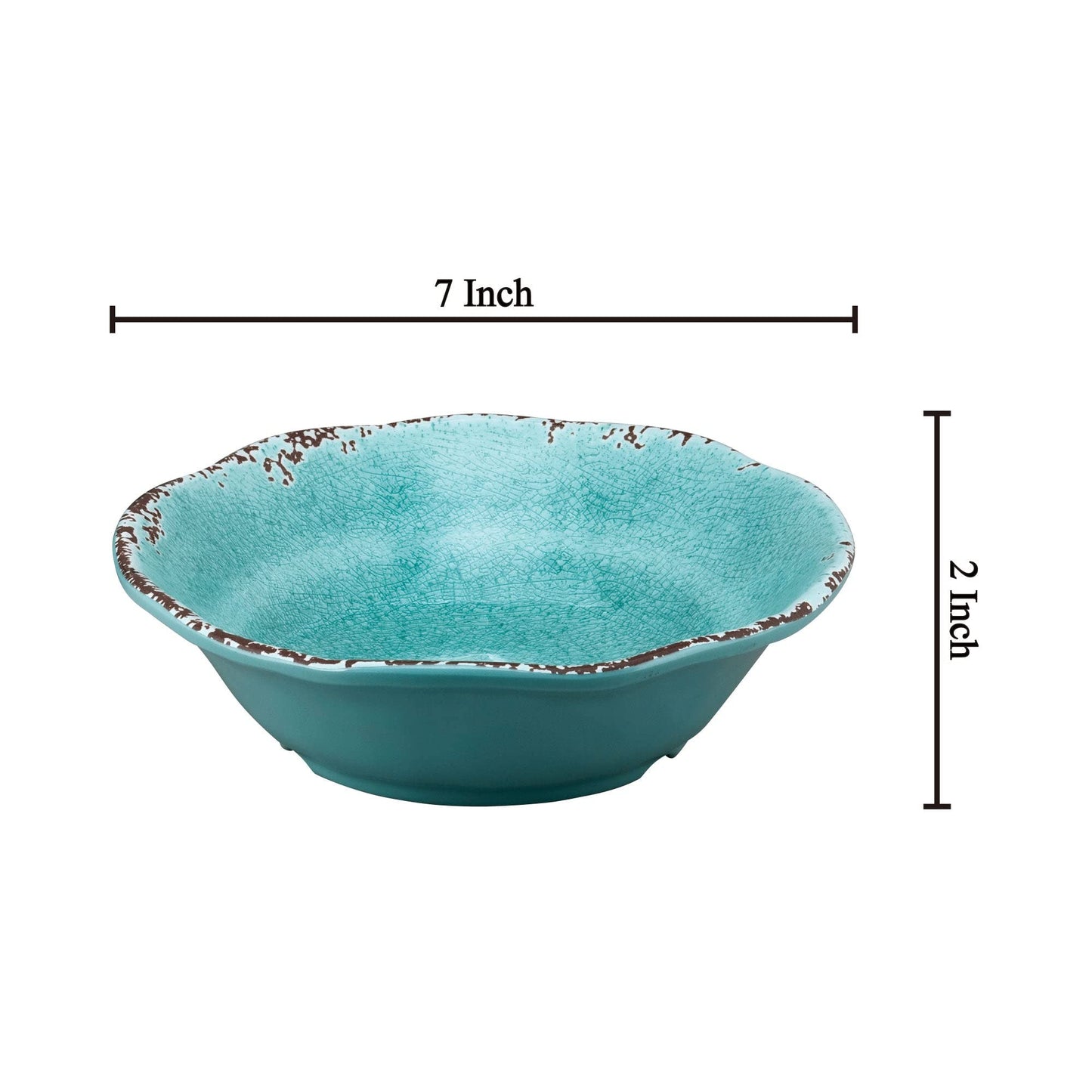 UPware Crackle Melamine Bowl Set, Flower Shaped Bowls for Pasta, Rice, Soup, and Salad, BPA-Free, Dishwasher Safe, Shatter-Proof, Blue, 7 Inch, Set of 6