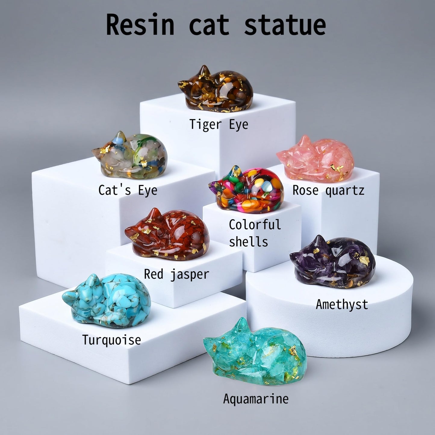 WUYOUSHI 8PCS Crystal Cat Figurines Mini Resin Animal Statues Small Decorative Glass Cats for Home Decor Fairy Garden Supplies Unique Gifts for Women and Teens