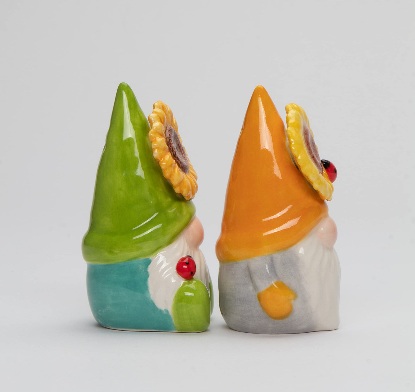 Fine Ceramic Sunflower Lady Bug Gnome Salt & Pepper Shakers Set, 3-3/4" H