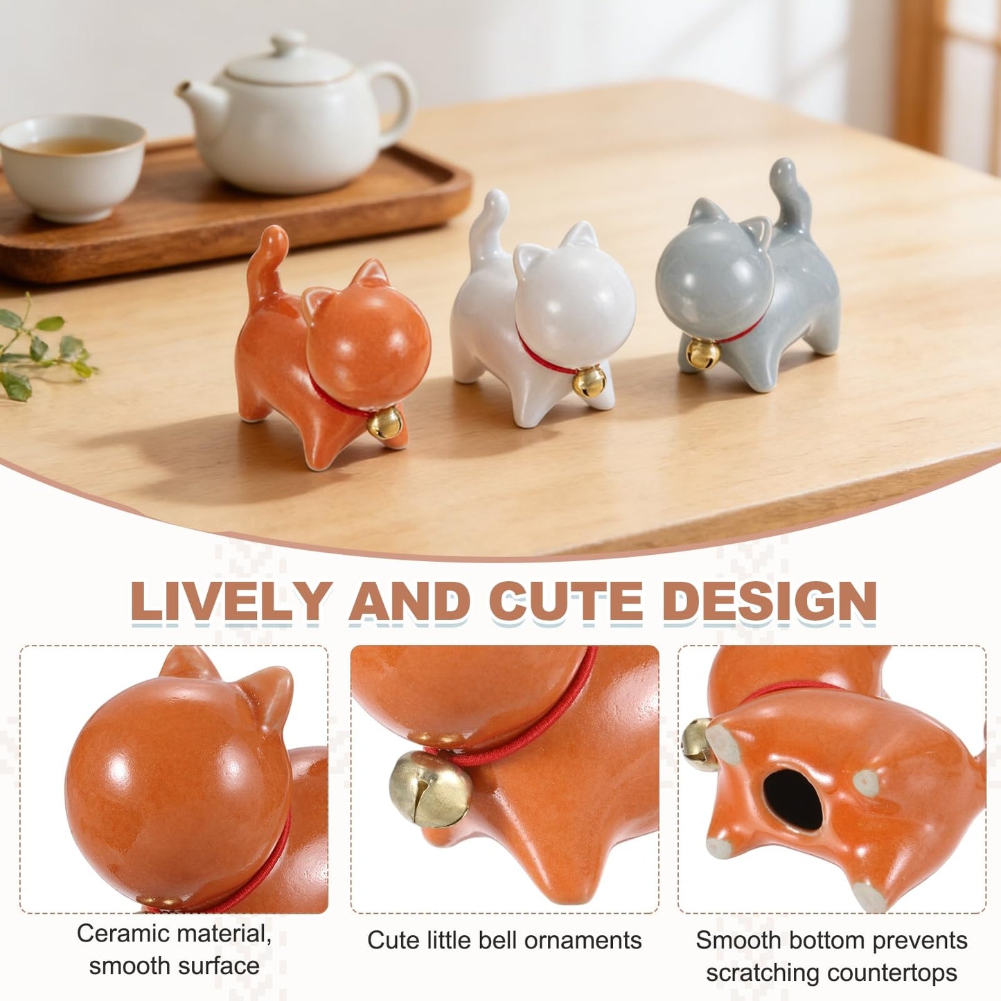 uxcell 2 Pcs Ceramic Lucky Cat Tea Pet, 2.5x1.3x2.2 Cute Funny Handmade Cat Tea Figurine with Bell Collar for Home Office Tea Room Desktop Decorations Gifts, Orange