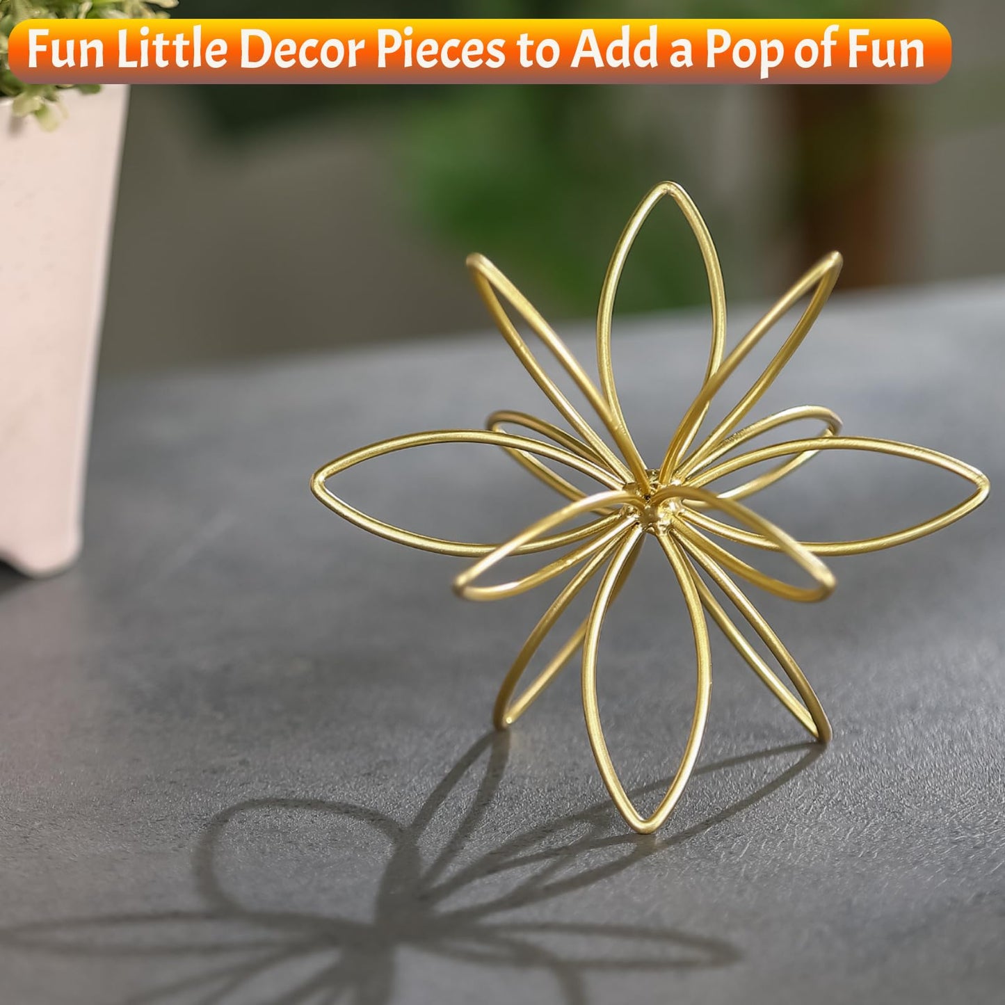 MOCOME 4.25" Gold Sphere Decor, Metal Handmade Floral Decorative Sculpture, Abstract Tabletop Decorative Ball for Home Metal Sphere Decor