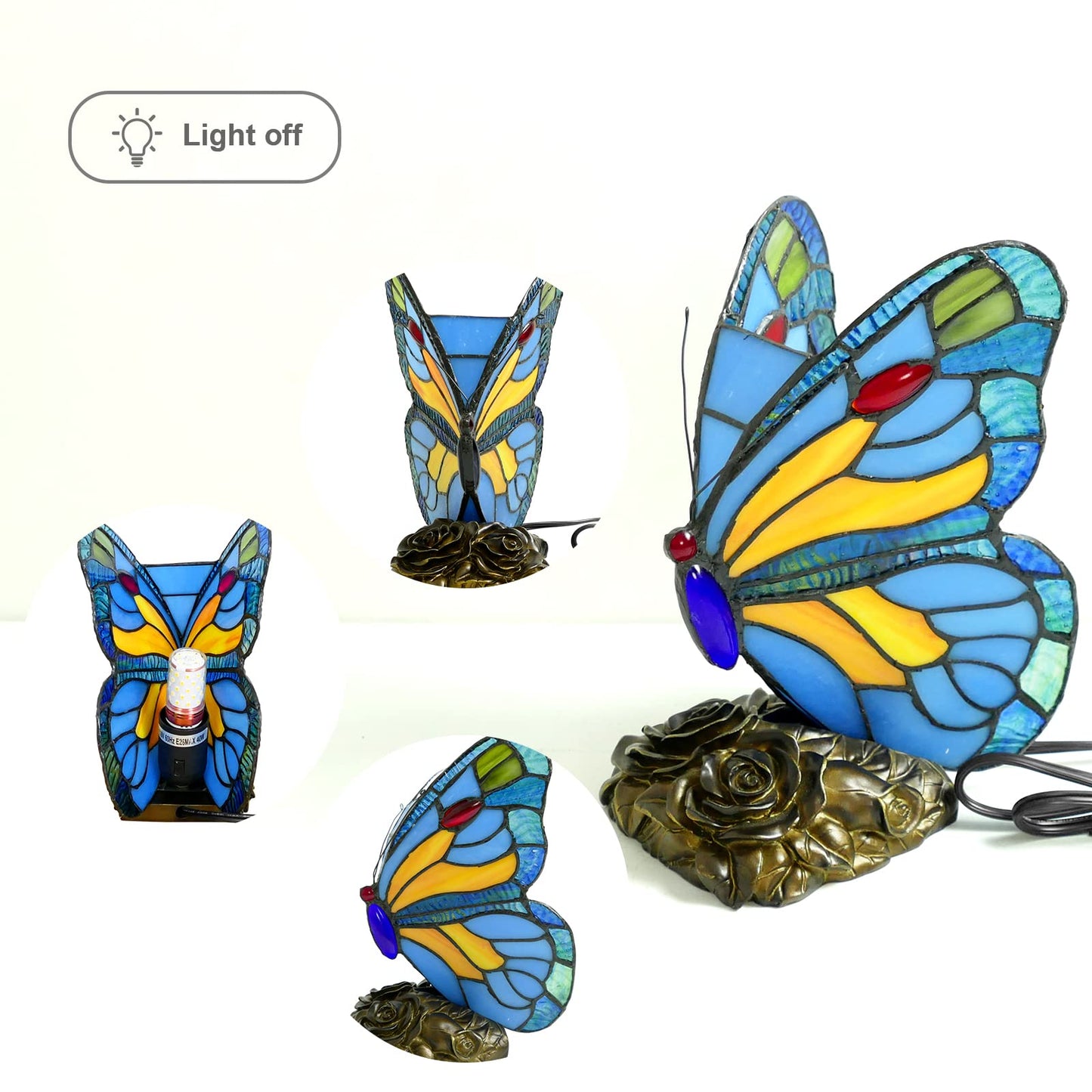 JGWSWQ Butterfly Tiffany Table Lamp, Stained Glass Vintage Night Light