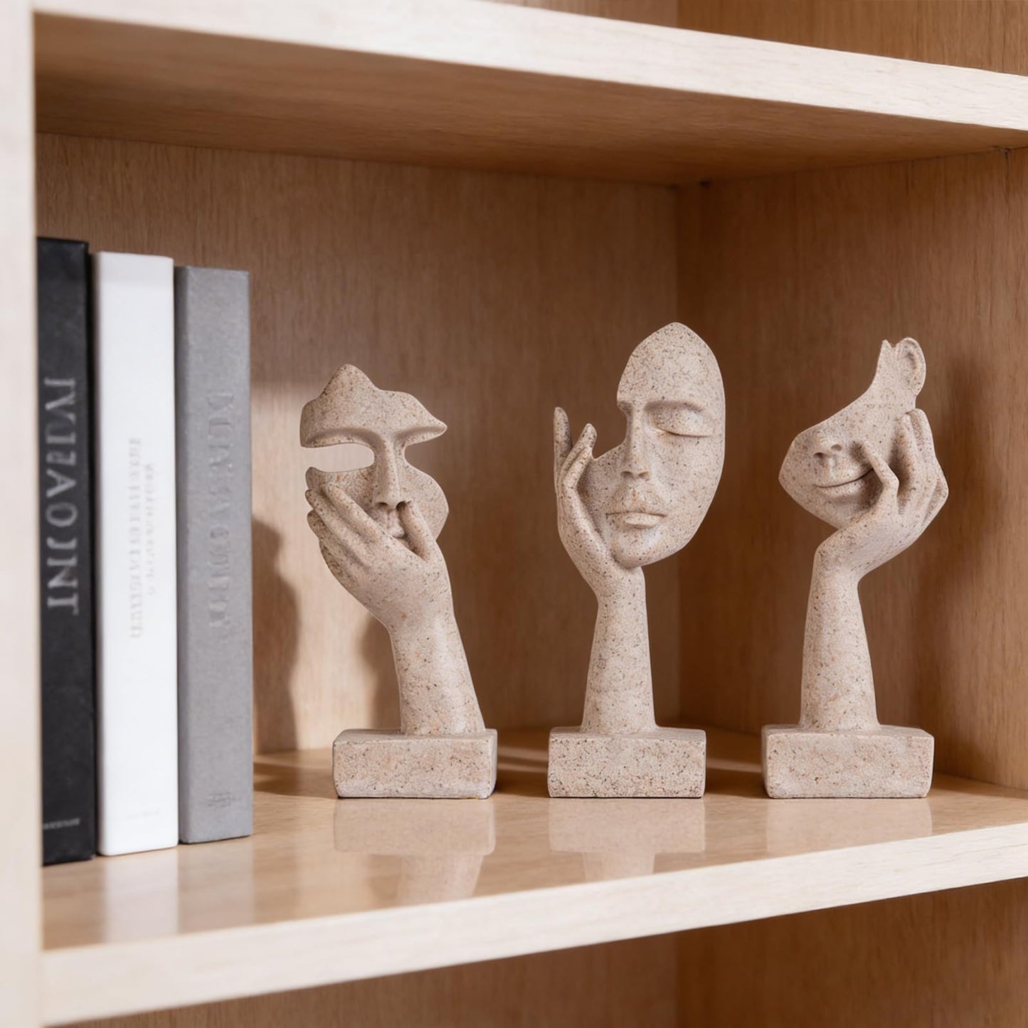 oliruim 3 Pcs Thinker Statue - Resin Art Abstract Home Accent Figurines for Decor Apartment Bookshelf Floating Shelf Living Room Coffee Table Office Desk Counter Decor (3 Pcs Sandstone, 6")
