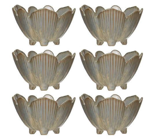 Creative Co-Op Porcelain Flower Bowl with Reactive Glaze Finish (Set of 6/Each one Will Vary)