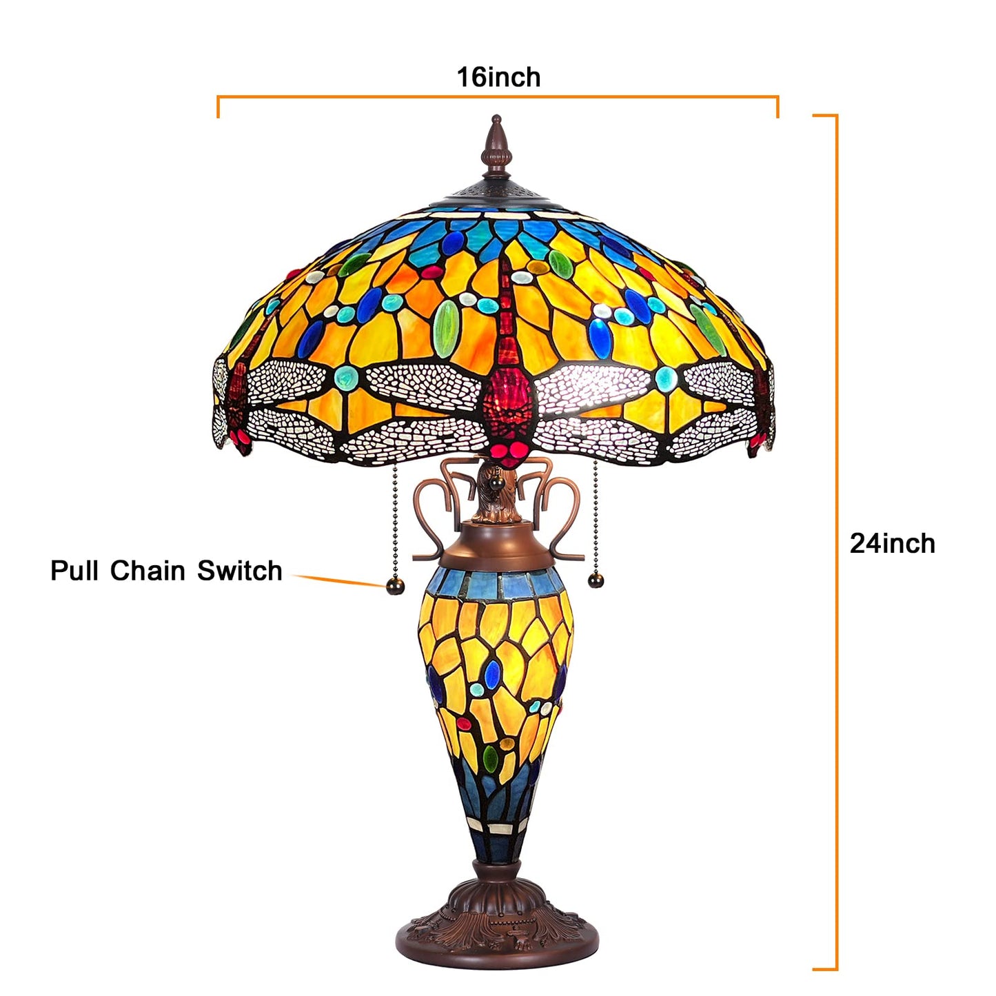 Capulina Tiffany Table Lamp Red Dragonfly Stained Glass Lamp 3-Light
