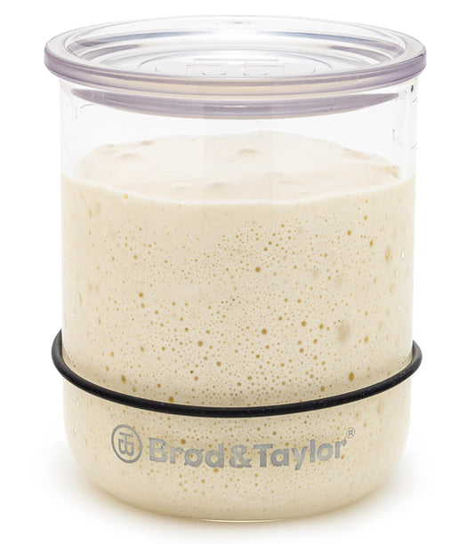Brod & Taylor Small Sourdough Starter Jar (12oz) Less Discard Waste, 100% Dishwasher Safe, Measurement Markings, and Height Marker (Durable Glass Jar, BPA-Free)