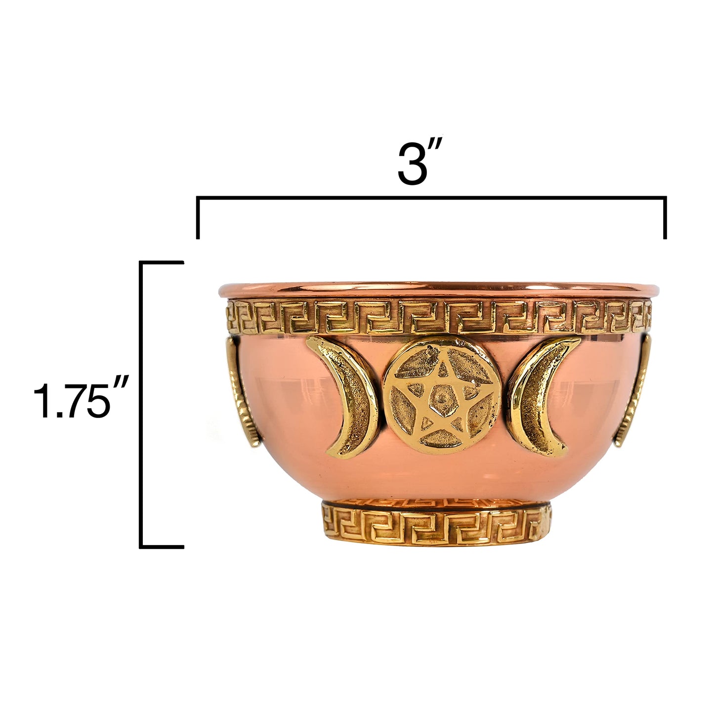 Triple Moon Copper Offering Bowl for Altar Use, Rituals, Incense, Smudging, and Decoration 3 Inches