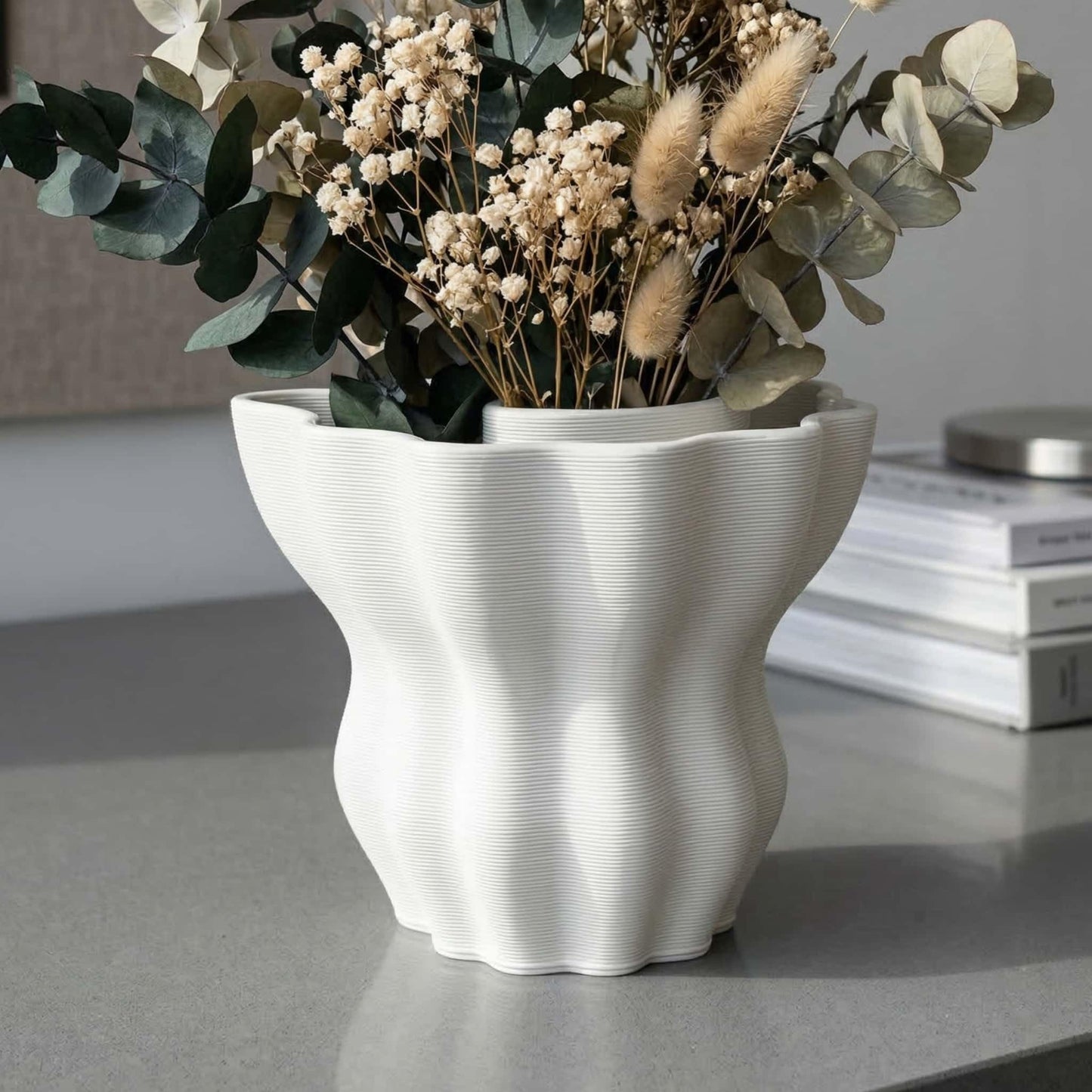 Contemporary White Ceramic Vase, Abstract Irregular Shape Sculptural Accent for Home Decor, Modern Artistic Centerpiece for Coffee Table or Bookshelf