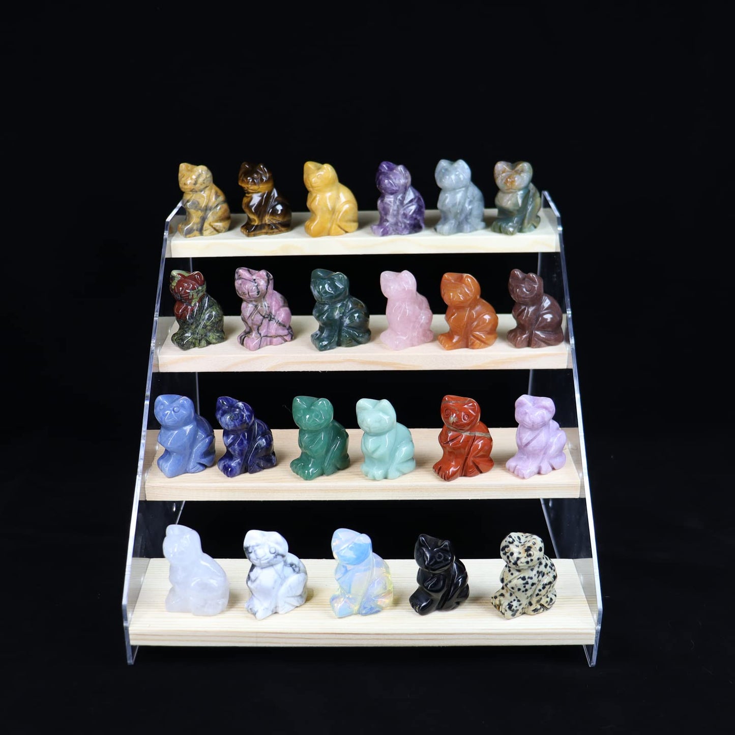 Wemeki Gemstone Cat Figurine Mix 6PCS, Crystal Sitting Kitten Healing Carved Lucky Animal Carving for Home Decor 1.5''
