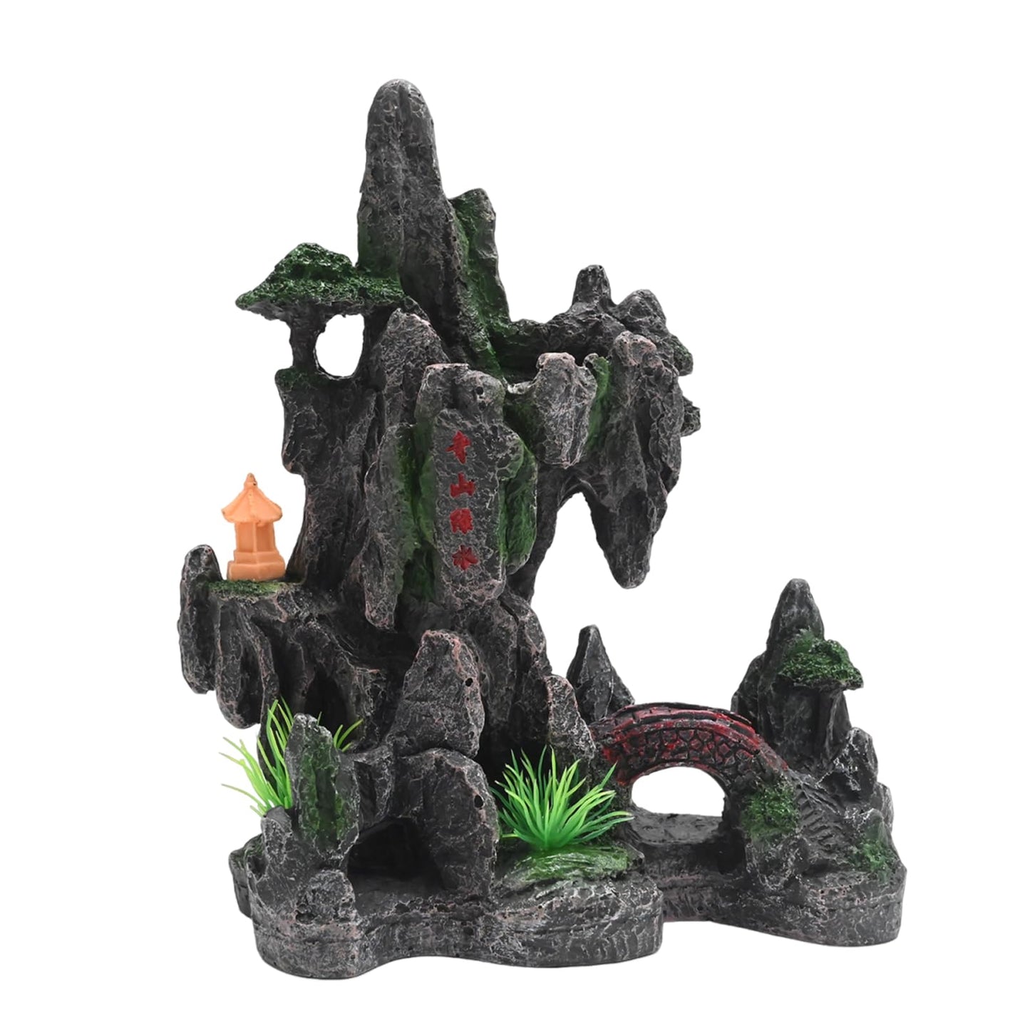 JUUDDENPARTS Mountain View Stone Ornament, View Stone Rock Cave Aquarium Decorations, Fish Tank Decoration Resin Cave for Betta Fish Snail Turtle, for Freshwater Saltwater Aquascaping