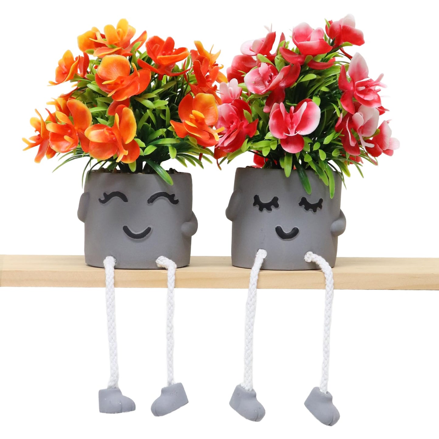 Zerzsy 5pcs Cute Artifical Plants in Cement Pots, Small Fake Plants for Office Decorations