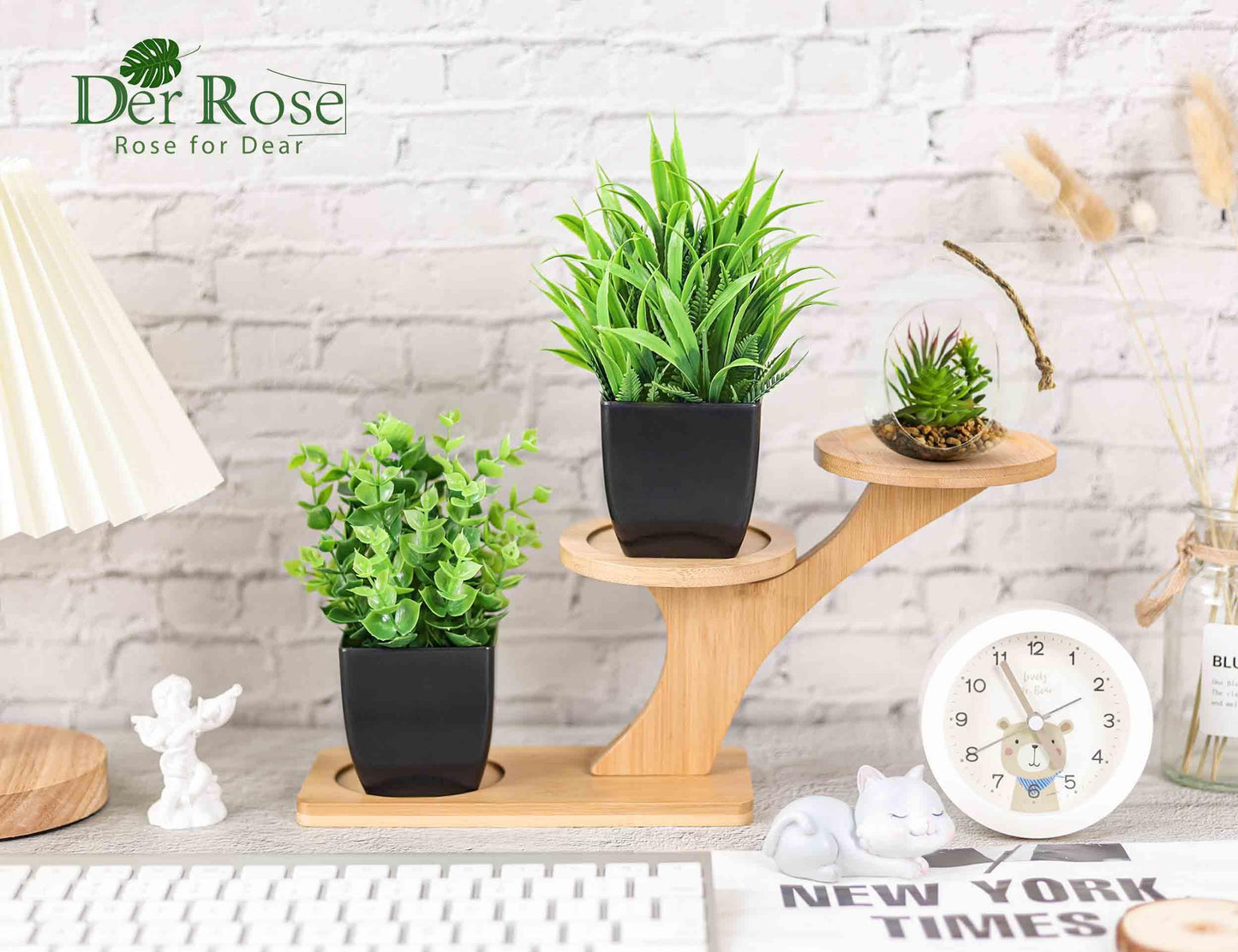 Der Rose Bundle of 2 Pack Fake Plants Small and Set of 2 Fake Plants Artificial Succulent for Home Office Desk Bathroom Decor Indoor