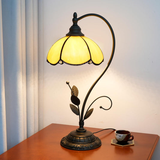 Blivuself Tiffany Table Lamp Yellow Stained Glass Lamp Tiffany Style S Leaves Vintage Desk Light for Bedside Living Room Office Dormitory Dining Room