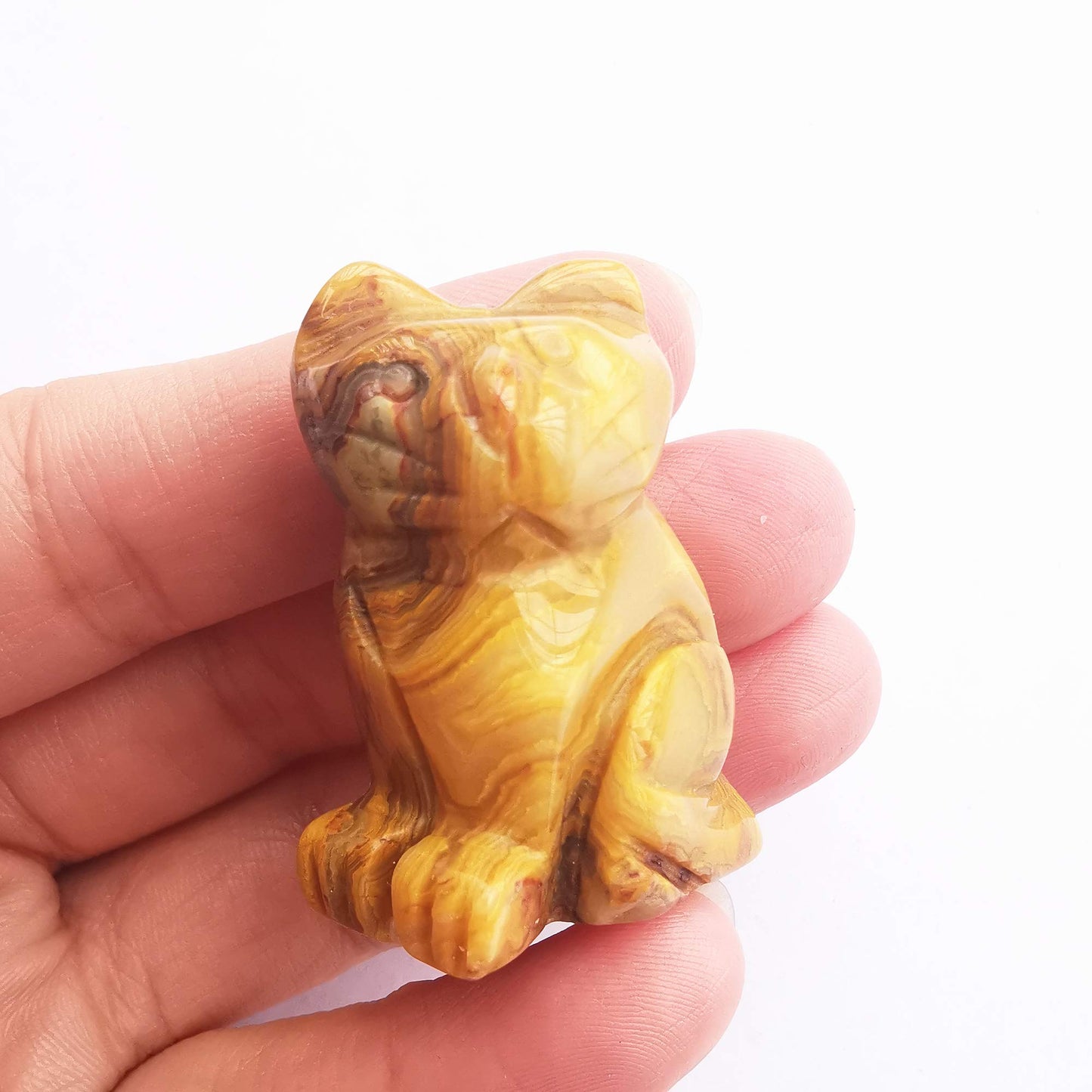 Gemgogo 2 Pcs Yellow Crazy Lace Agate Pocket Carved Lucky Cat Crystals and Healing Stones Figurines Collectibles,1.5 Inches Room Decor Gemstone