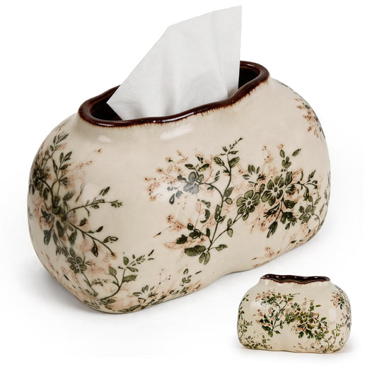 Vintage Floral Ceramic Tissue Box Holder Irregular Shape Tissue Cover Decorative Kleenex Storage Box Cover
