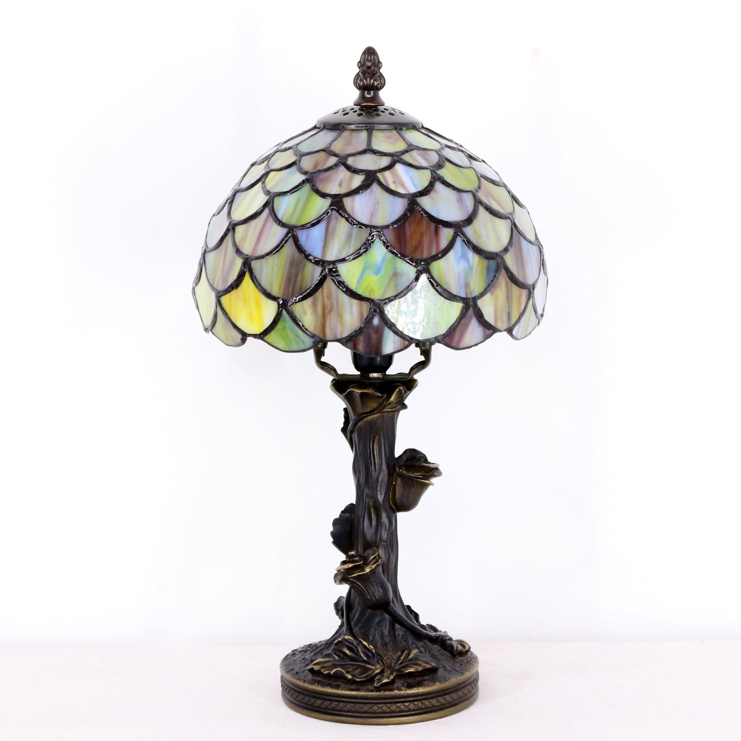 SYETL Small Tiffany Table Lamp Stained Glass Lamp Yellow Fish Scales Style