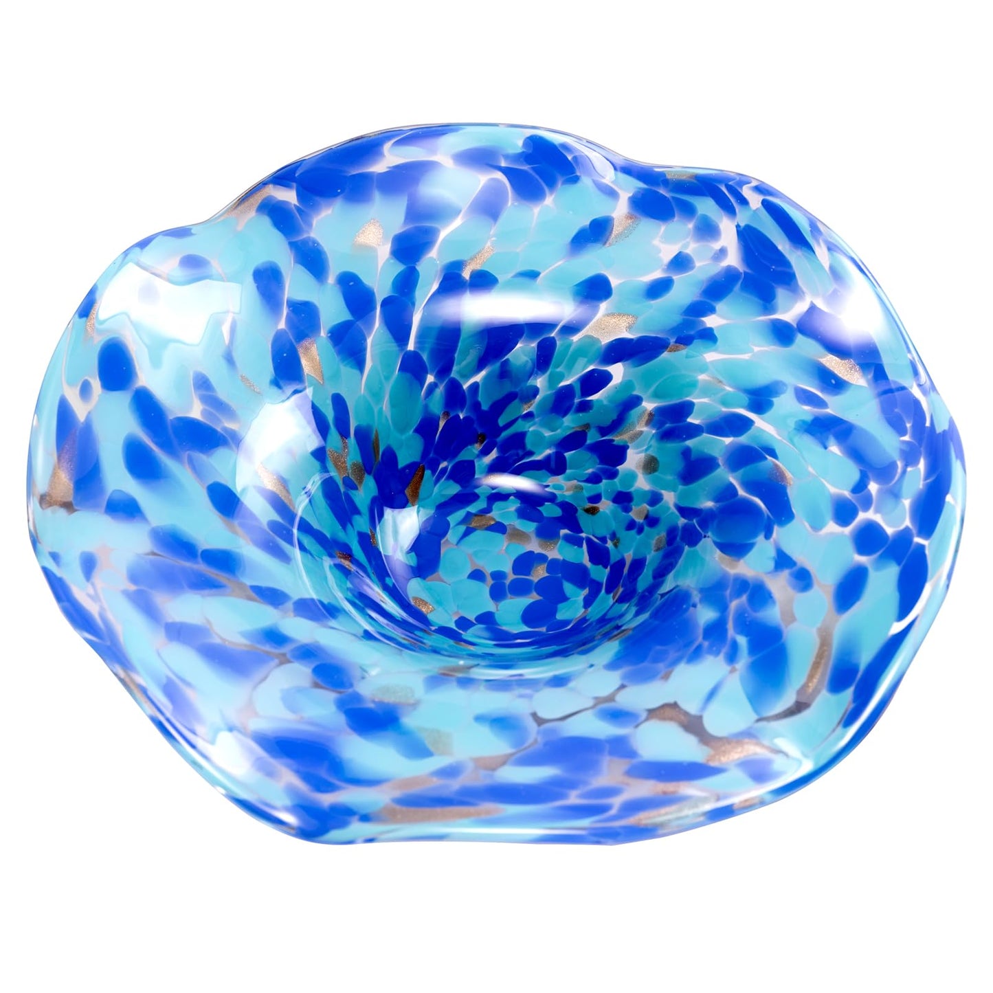 ORRFIDDY Hand Blown Murano-style Art Glass Bowl, 10.2-Inch Large Decorative Centerpiece for Table, Cobalt Blue Fruit Display & Kitchen Counter Decor