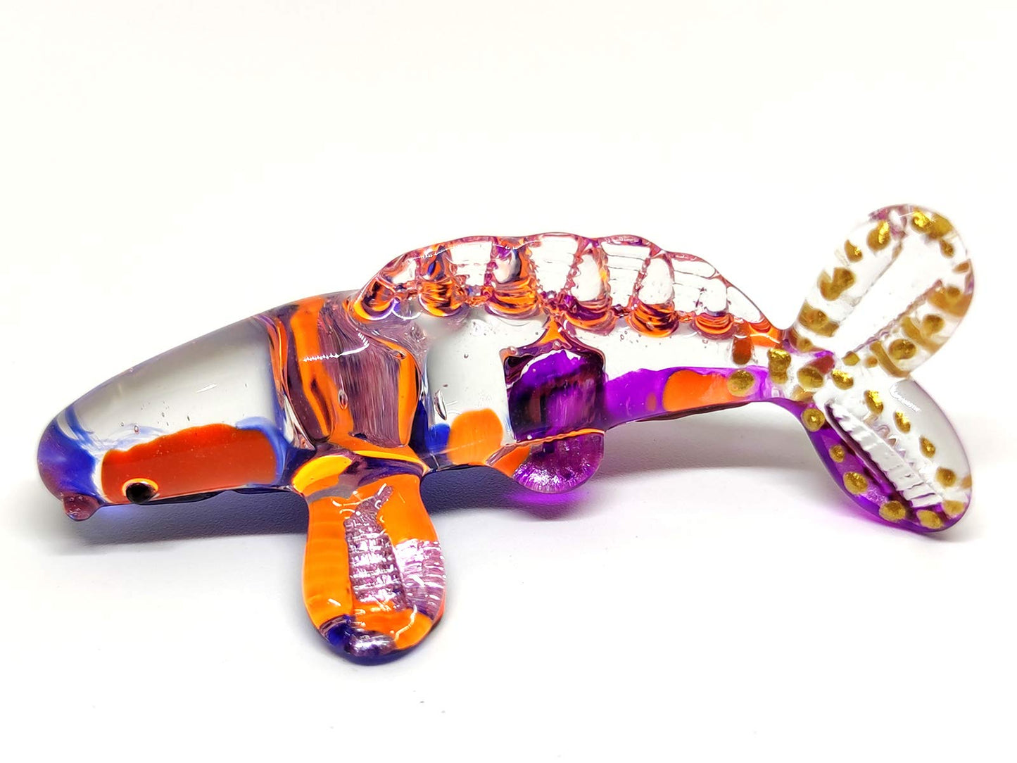 Sansukjai Japan Carp Koi Fish Miniature Figurines Animals Hand Blown Glass Art Collectible Gift Decorate (Purple Orange)