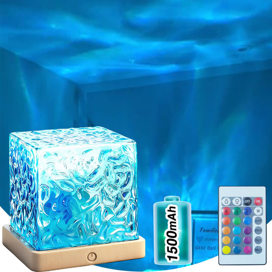 Baibaiba Ocean Wave Projector Light Cordless – Built-in Rechargeable Battery Water Ripple Lamp, 16 Color RGB Ambient Night Light for Bedroom Ceiling, Relaxation Mood Lighting Room Decor