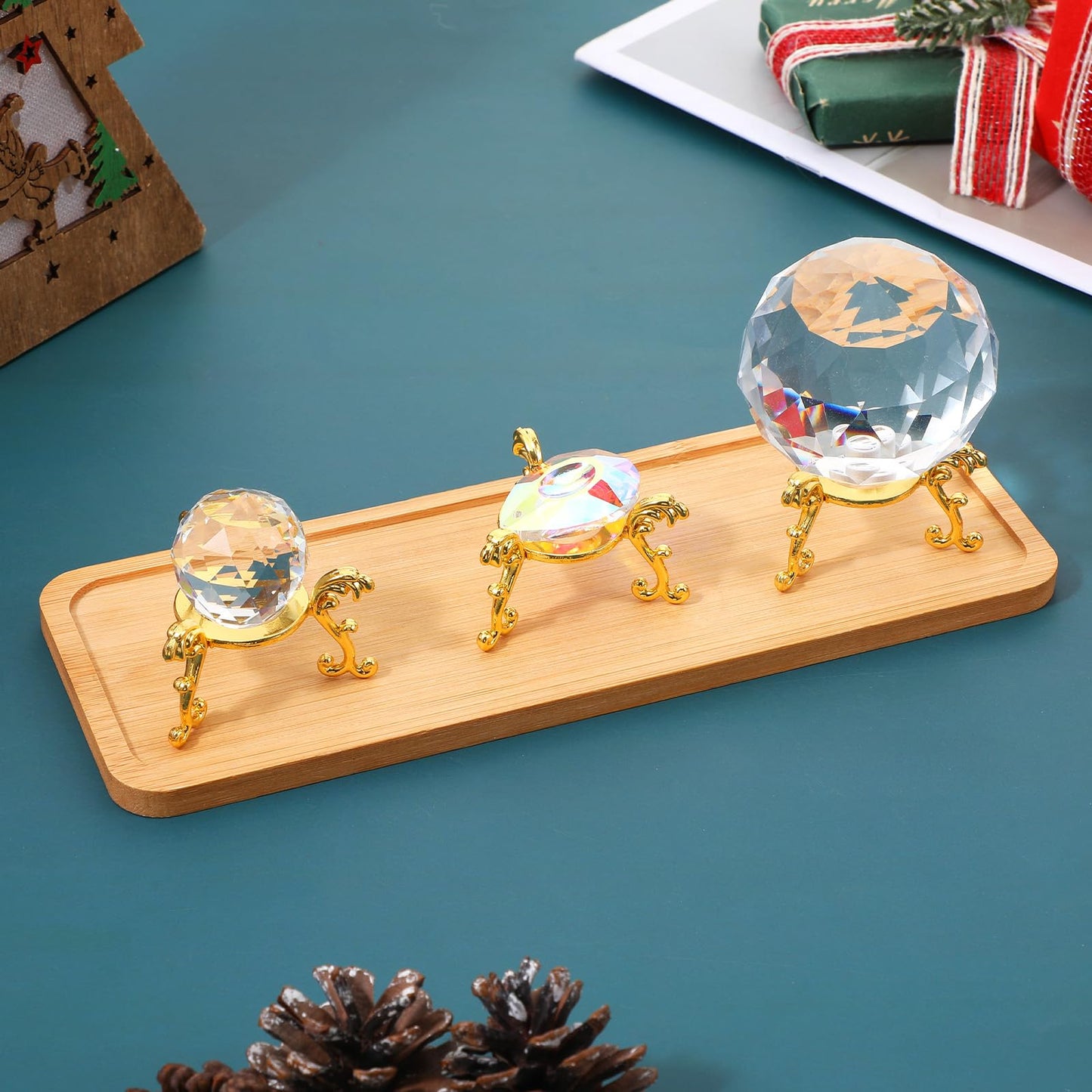 Douaowoc 20 Pcs Gold Crystal Ball Stand for Displaying Crystal Glass and Natural Rocks, Sphere Display Holder, for 40mm-80mm Sphere or Stone Air Fern Display Stand
