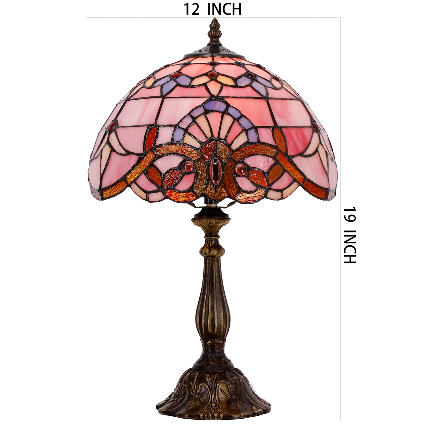 L-Juicwe Tiffany Lamp Touch Control Table Lamp Pink Stained Glass Desk Lamp 12X12X19 Inches Baroque Style Reading Light