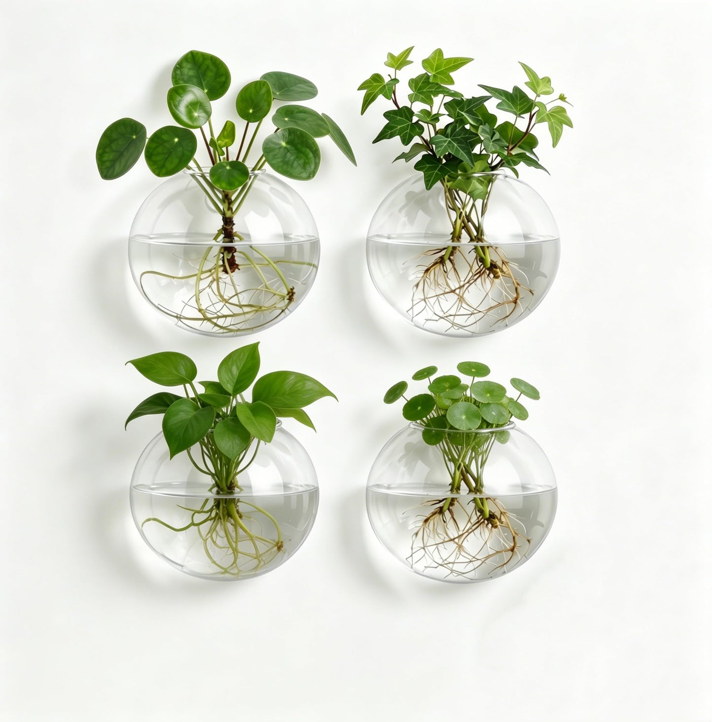 NUOBESTY 4-Pack Clear Glass Wall Mounted Vases Hanging Flower Pots Indoor Wall for Small Space Floral Display and Hydroponics